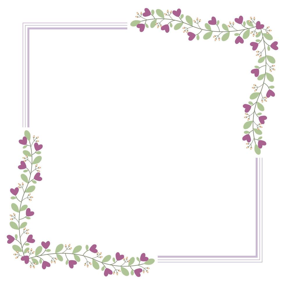 Lovely Square Border Frame With Purple Love Flowers And Leaves vector