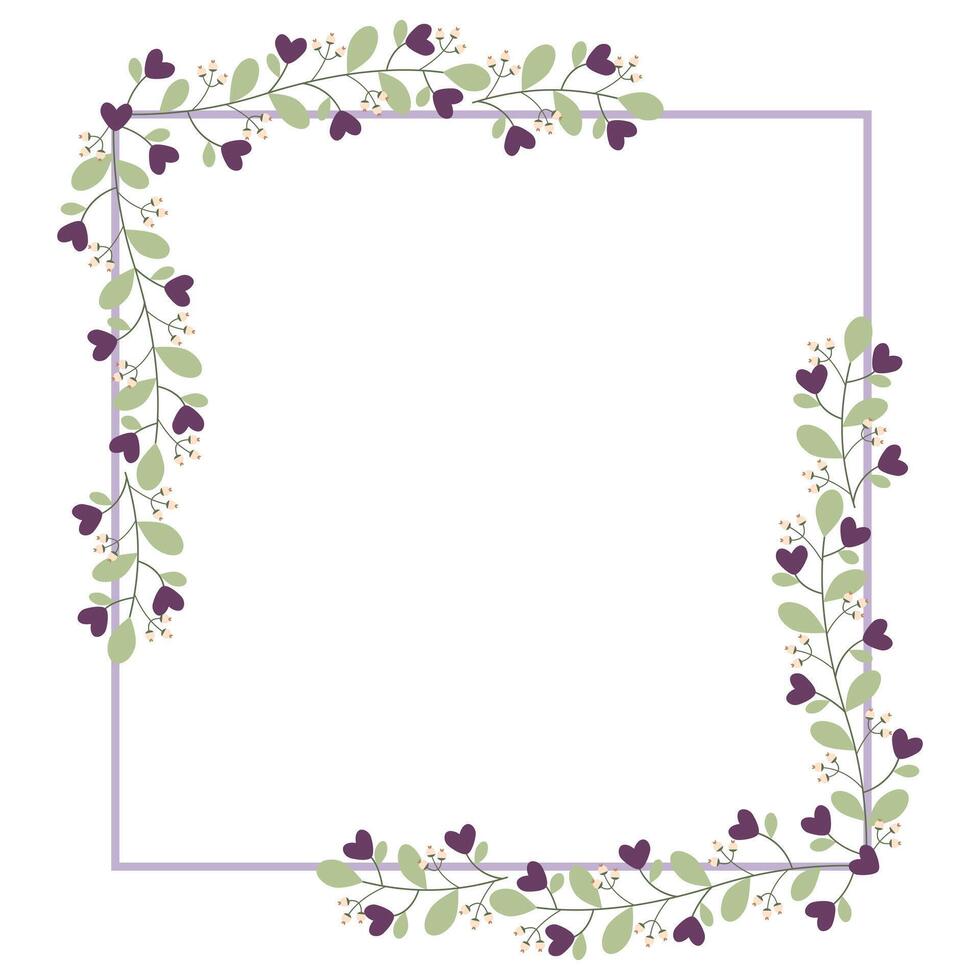 Square Border Frame With Purple Flowers And Green Leaves vector