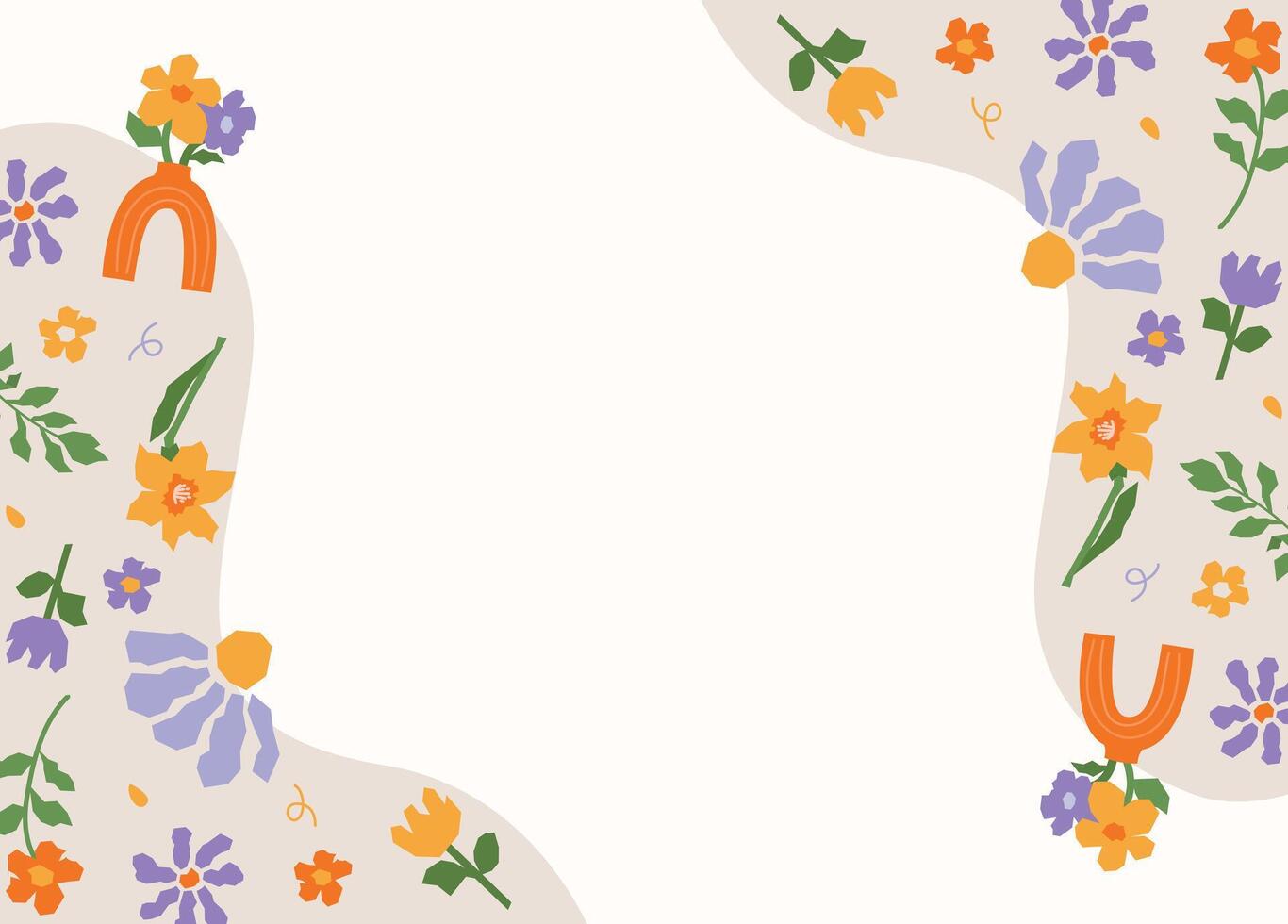 Frame with decorative floral elements forming a curved border around an open center on a light background vector