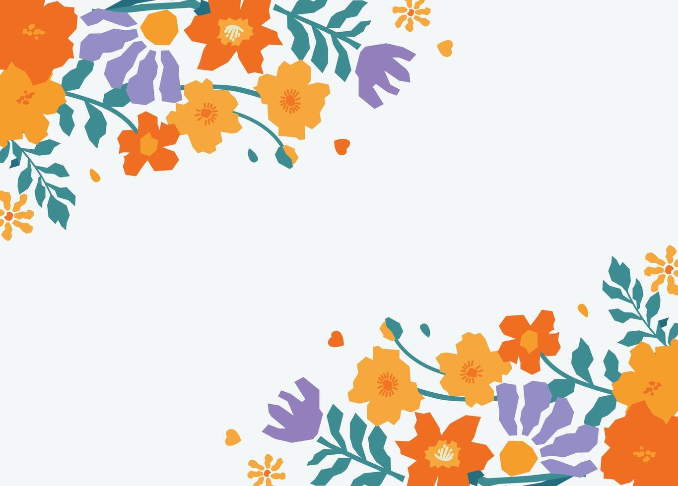 Floral frame with decorative flowers arranged in the corners, creating a border on a light background. vector