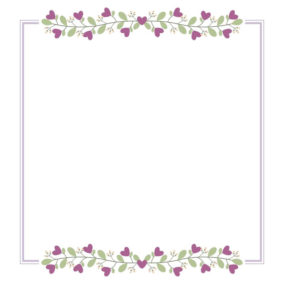 Purple Square Border Frame With Purple Flowers And Green Leaves vector
