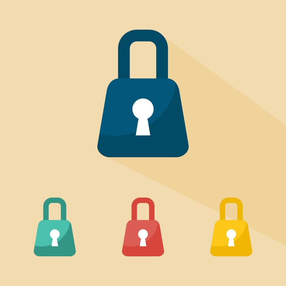 Lock icon with long shadow. Padlock icon vector