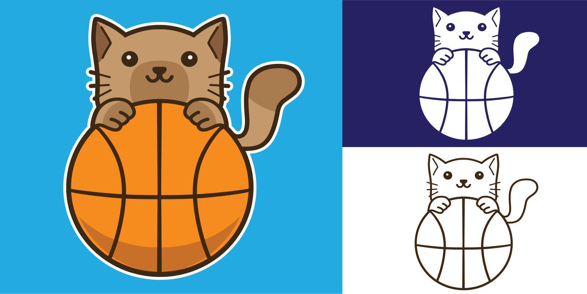 set of cat with basketball good for logo, sticker, badge, element design, etc vector