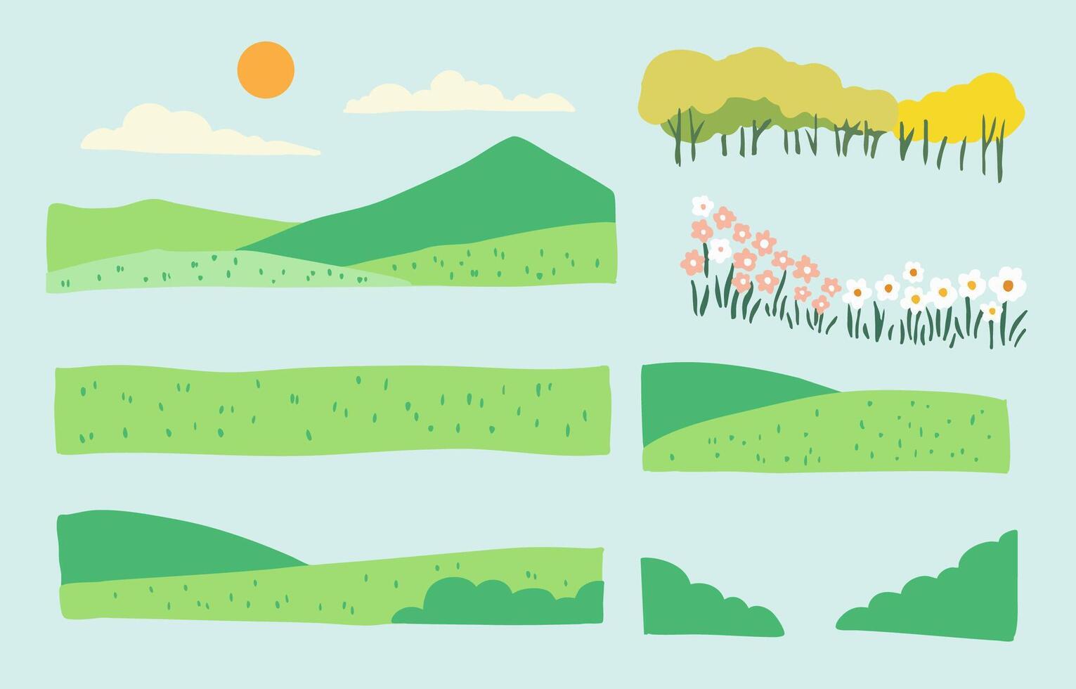 grass sky and mountain landscape element object vector