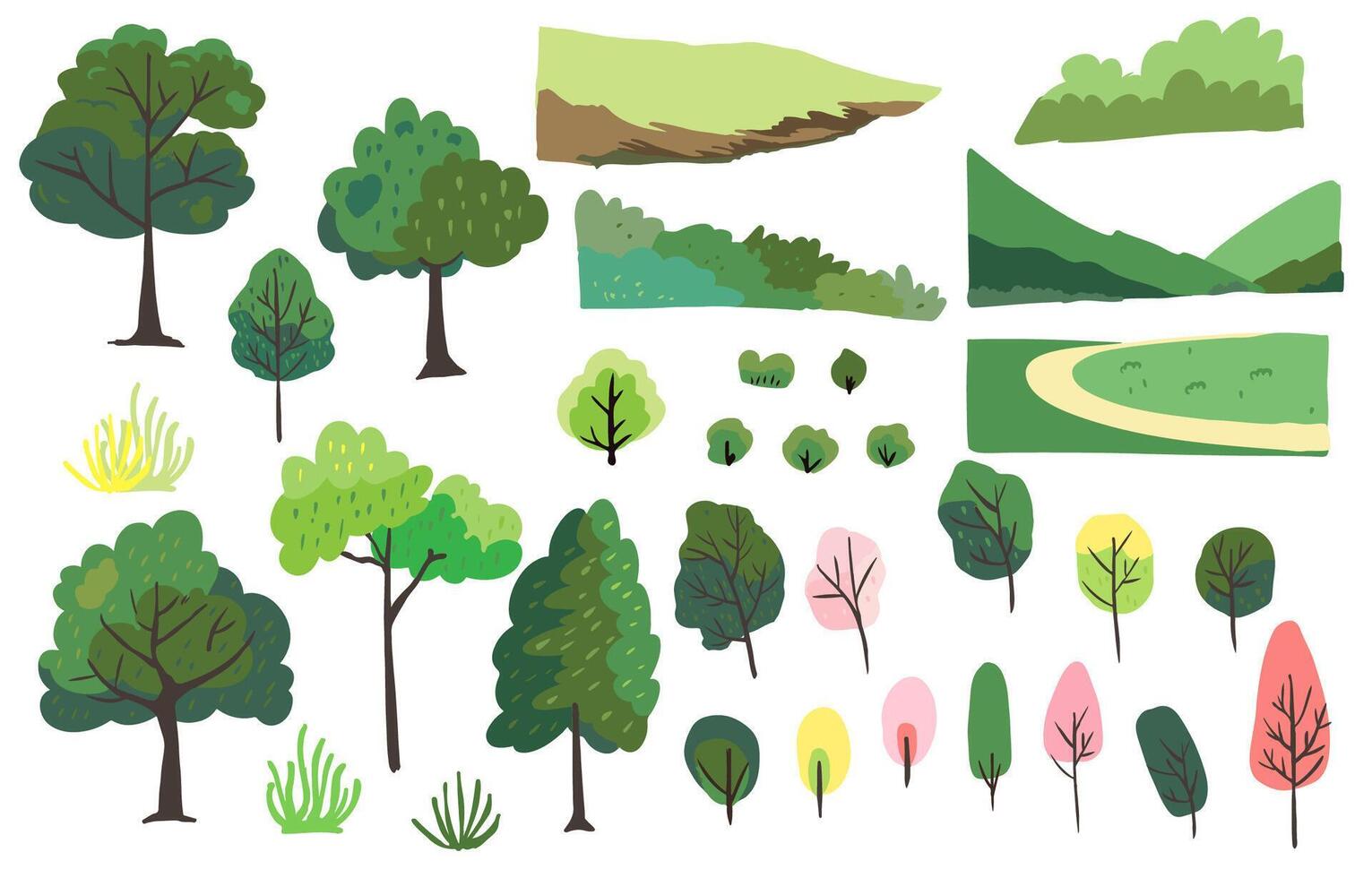 tree and mountain element object vector