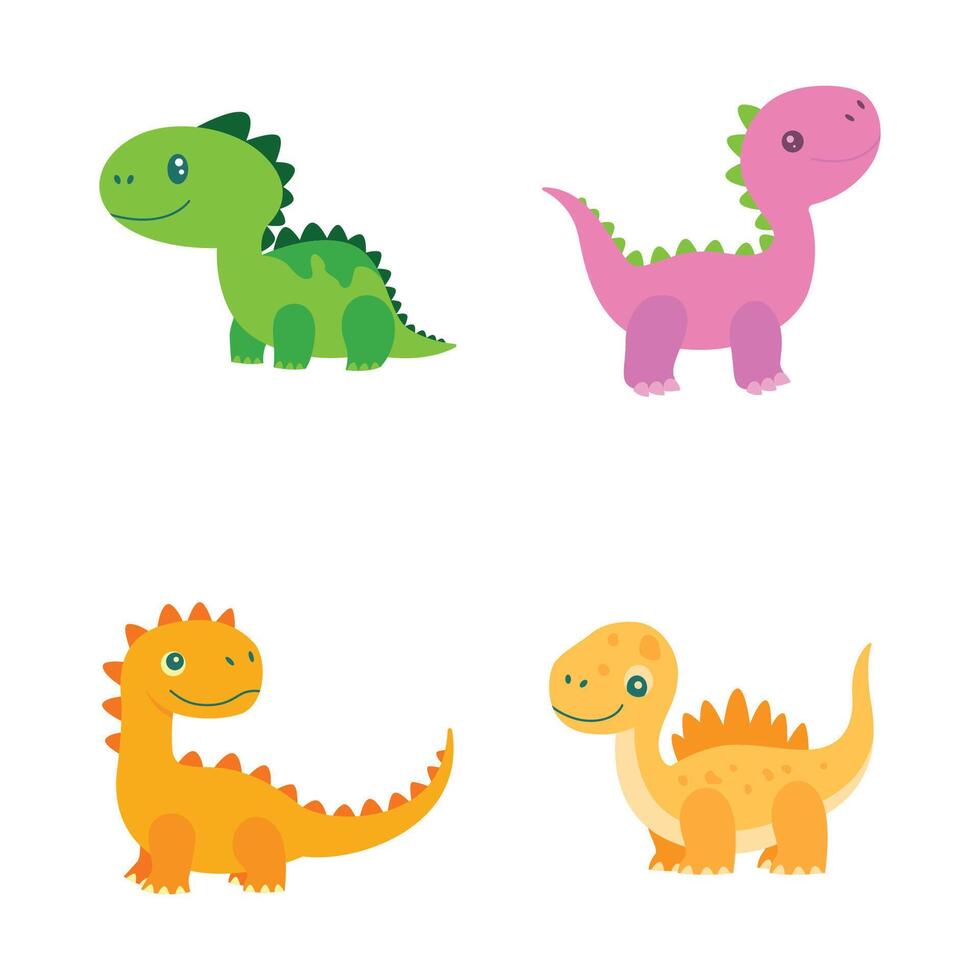 Set of Cute Dino Dinosaur Mascot Animal Cartoon Character with Happy Expression vector