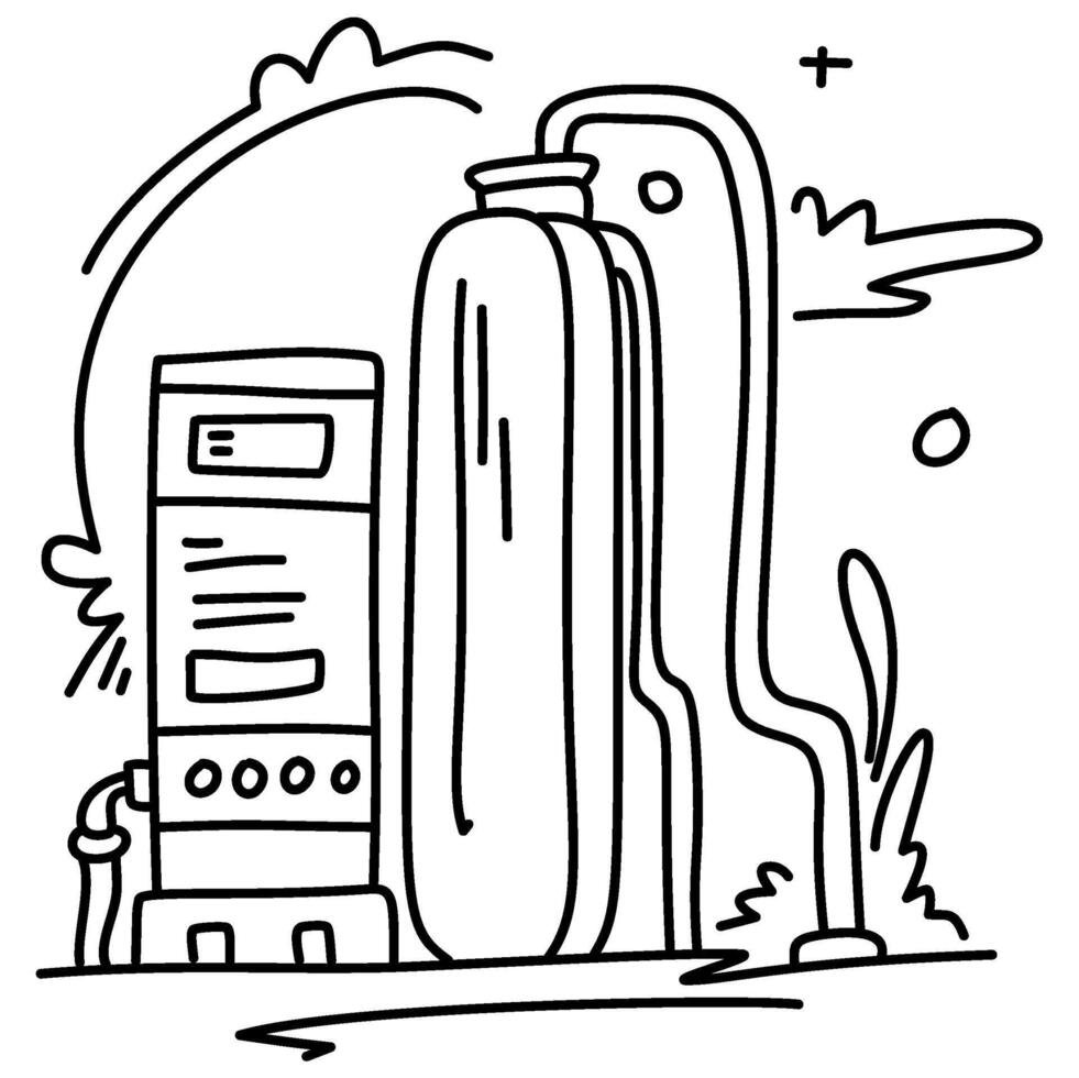 illustration showcasing a hydrogen energy landscape, with fuel tanks, fueling stations, and renewable energy sources vector