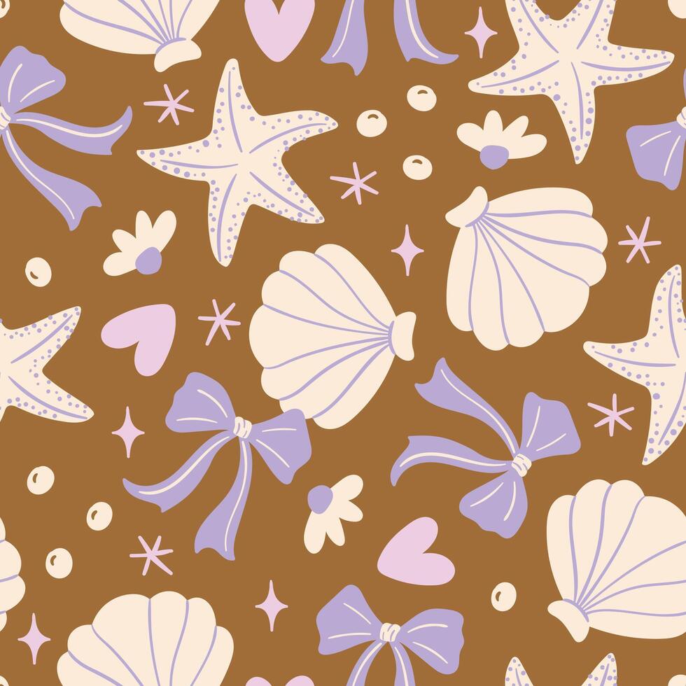 Summer Background Starfish Pattern Summer Seashell Seamless Pattern vector