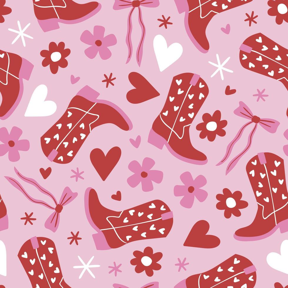 Valentines Cowgirl Boots Pattern Coquette Boots Background vector