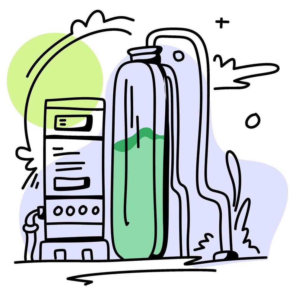 hydrogen fuel cell system with a sunny background, showcasing clean energy production. Perfect for educational materials, presentations, and designs related to renewable energy and sustainability vector