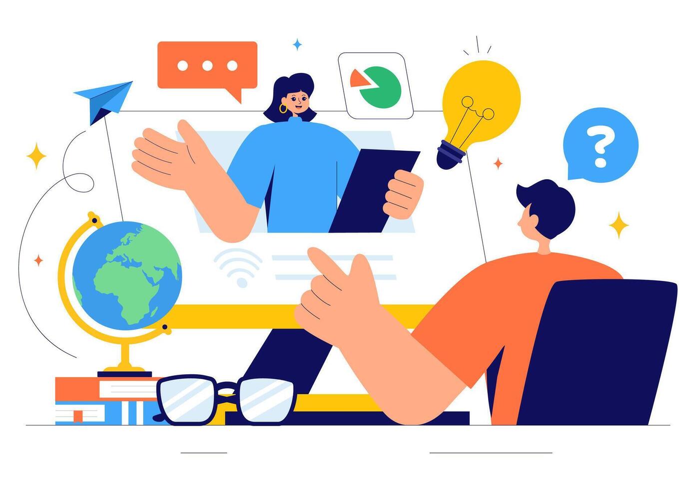 E-Learning and Digital Education Illustration with Students and Books in a Flat Cartoon Background vector