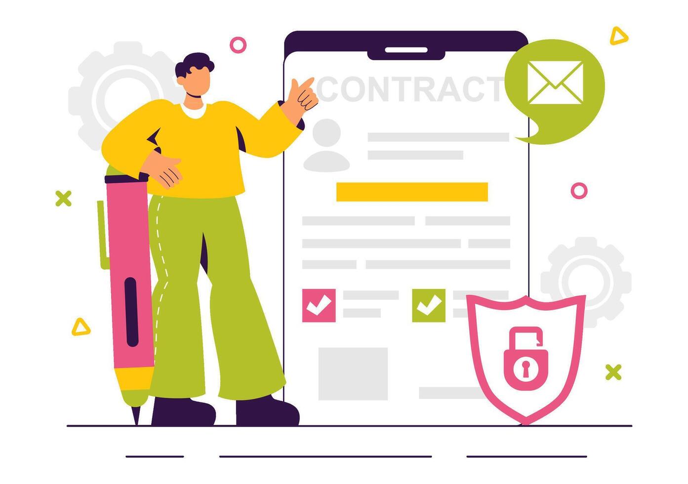 Smart Contract Technology Illustration with Digital Document and Secure E-Signature vector
