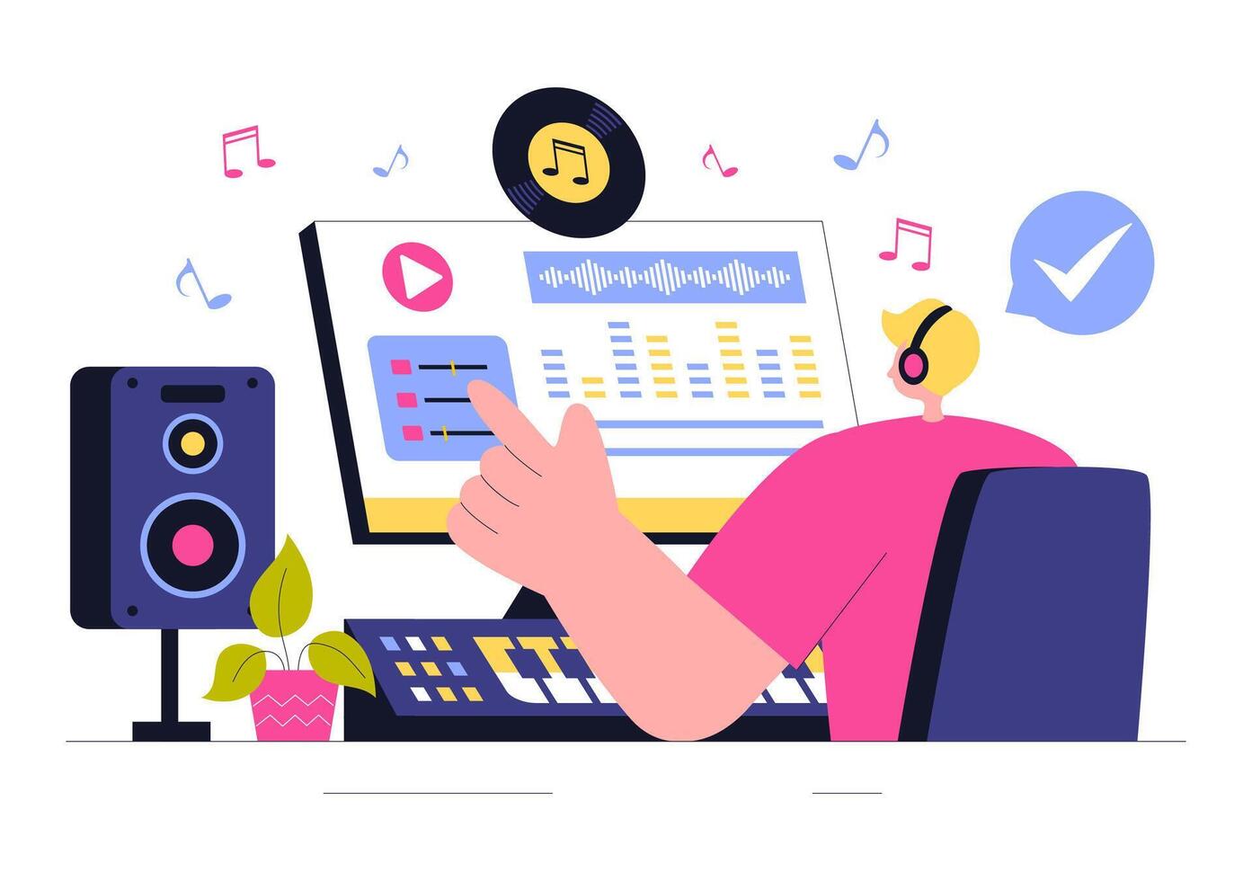 Professional Music Production and Podcast Recording Illustration vector