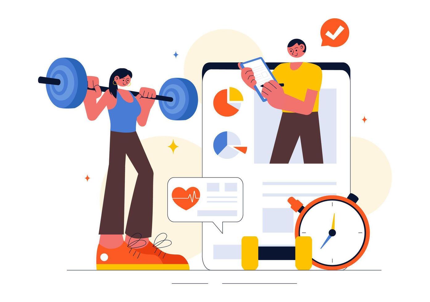 Healthy Lifestyle Coaching Illustration Featuring a Guided Exercise Session vector