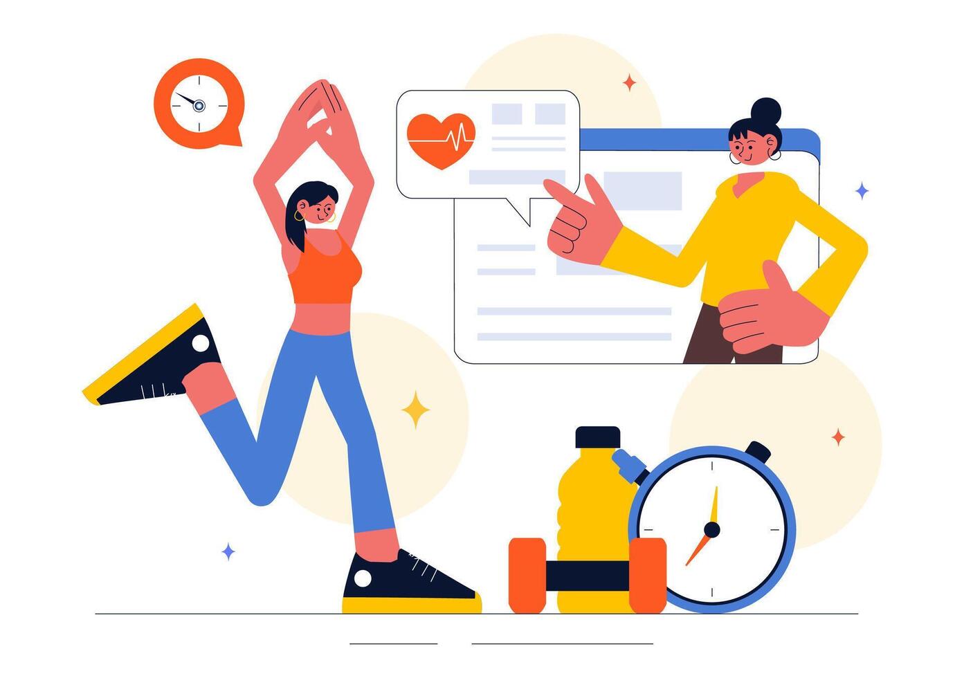 Illustration of a Personal Coach Providing Fitness Guidance and Support vector