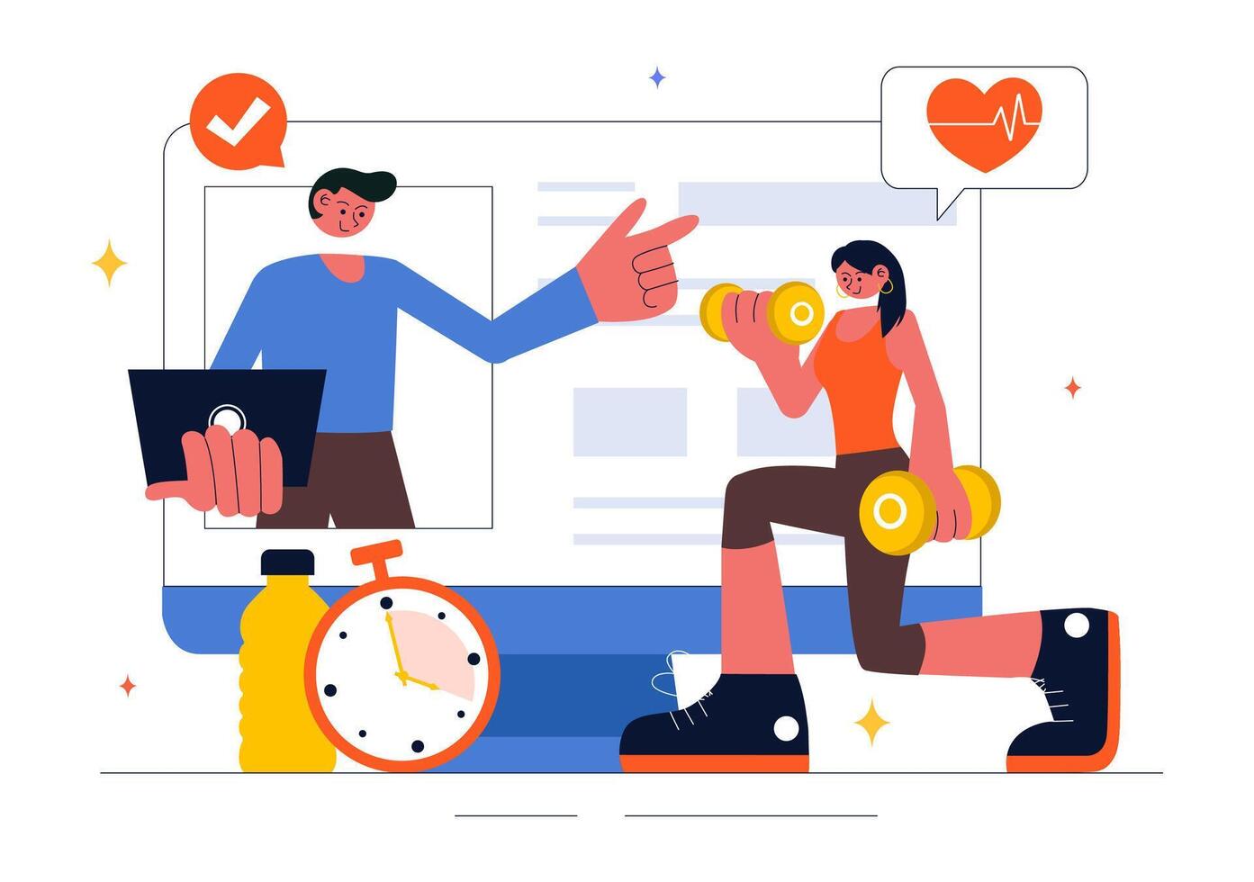 Fitness Coaching Illustration Featuring a Workout Session with a Trainer vector