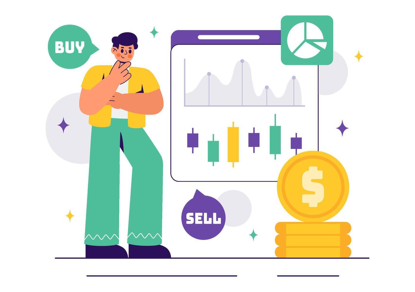 Illustration of Financial Market Trends with Upward Arrows, Gold Bars, and Investment Growth Analysis vector