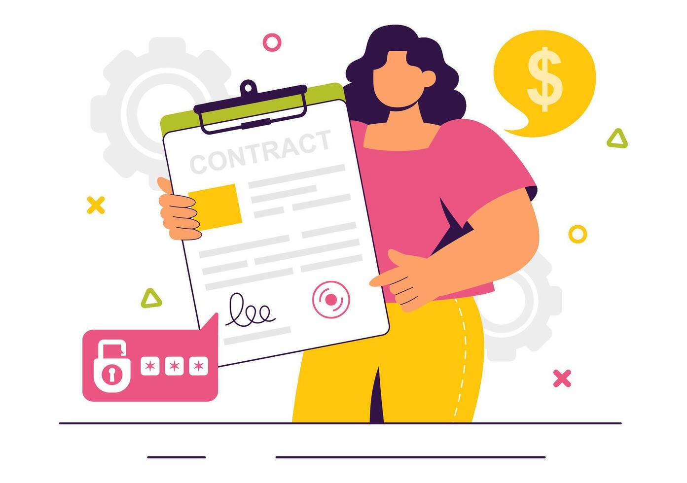 Online Agreement and Digital Signature Illustration with Secure Smart Contract System vector