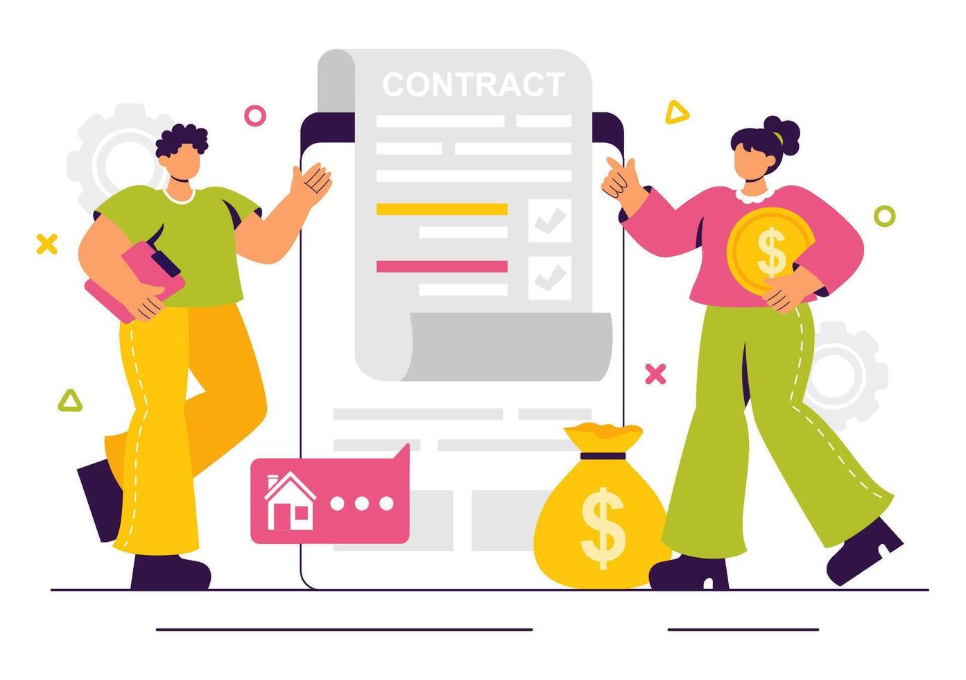 Secure Smart Contract and Digital Agreement Illustration for Blockchain and Online Transactions vector