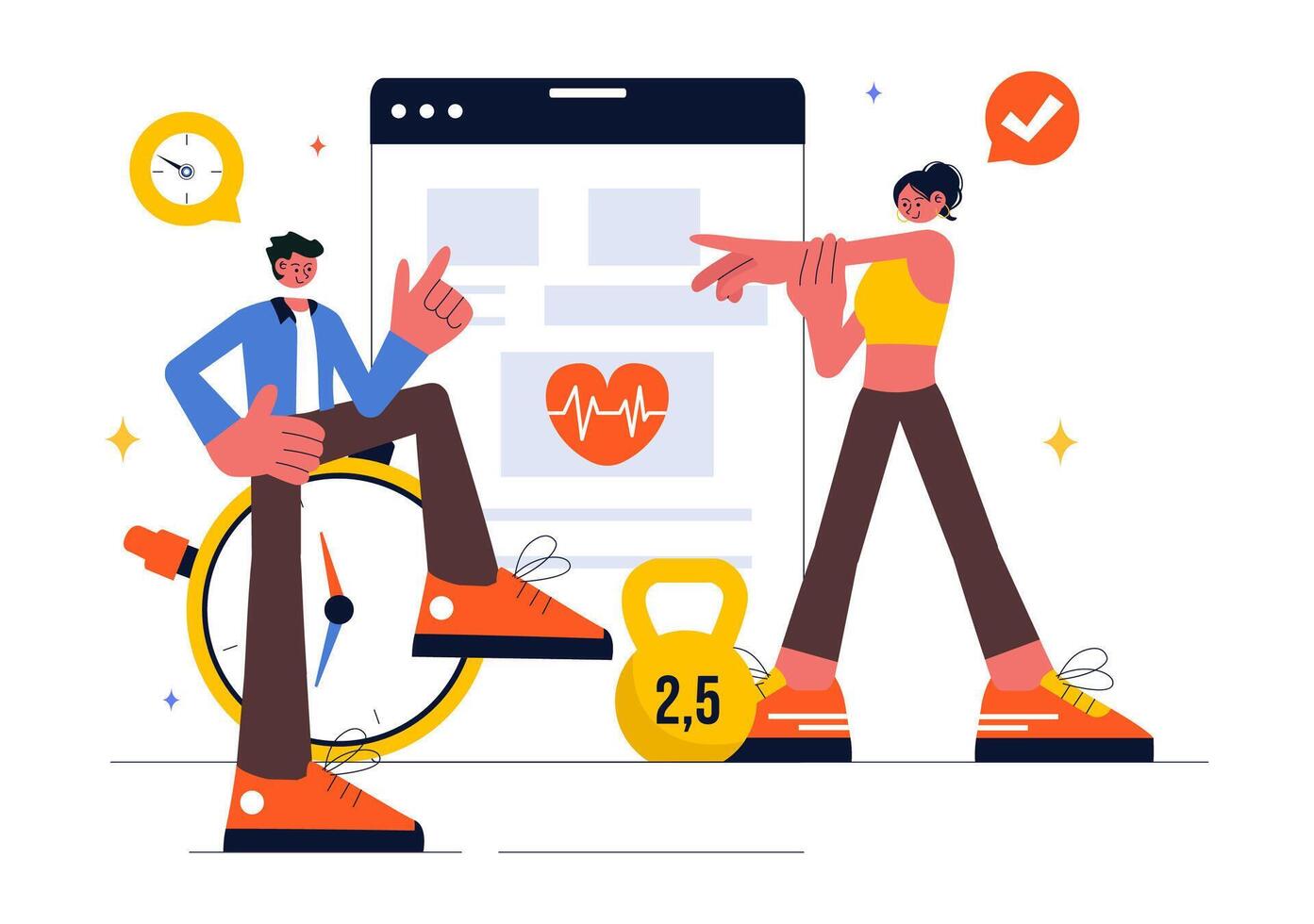 Wellness Coaching Illustration Featuring a Sports Lesson or Fitness Course, Working Out with a Personal Coach, and Receiving Tailored Guidance vector