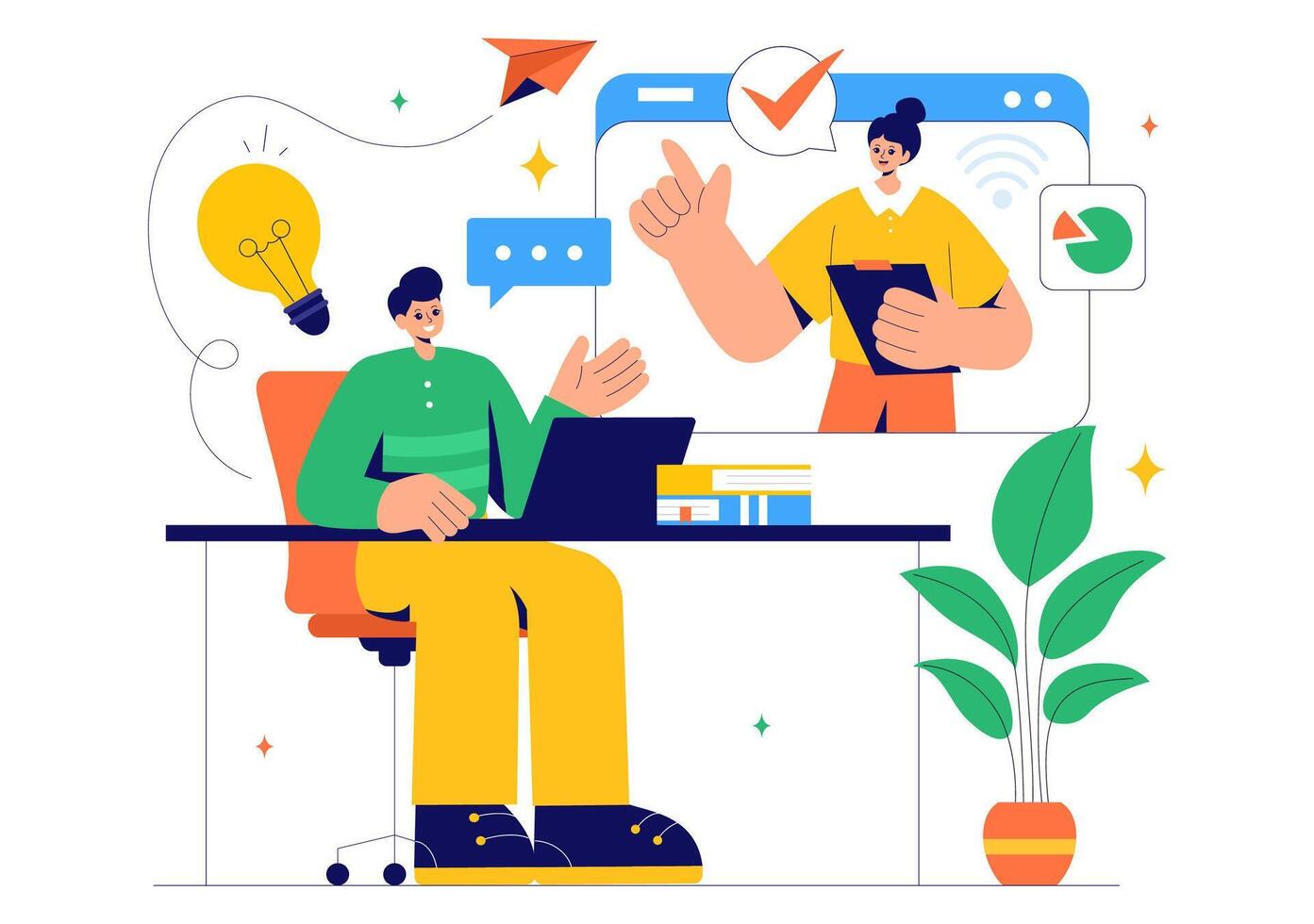 Students Learning Online with Books and Laptops in a Flat Style Cartoon Illustration vector