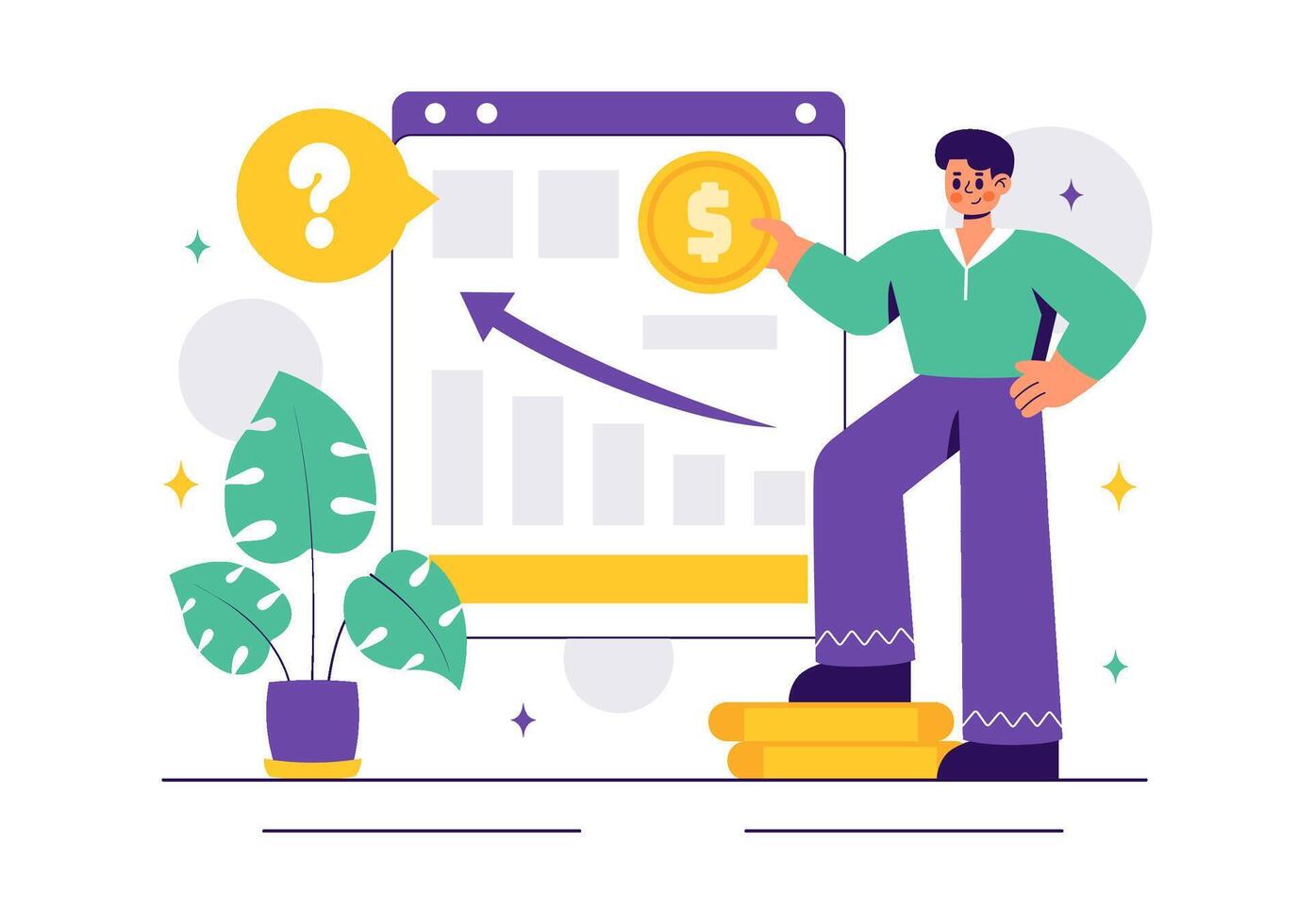 Stock Market Trading Illustration Featuring Business Analytics, Investment Growth, and Economic Success vector