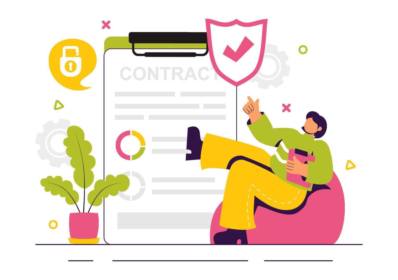 Digital Smart Contract Illustration with Online Document and Electronic Signature in a Flat Style vector