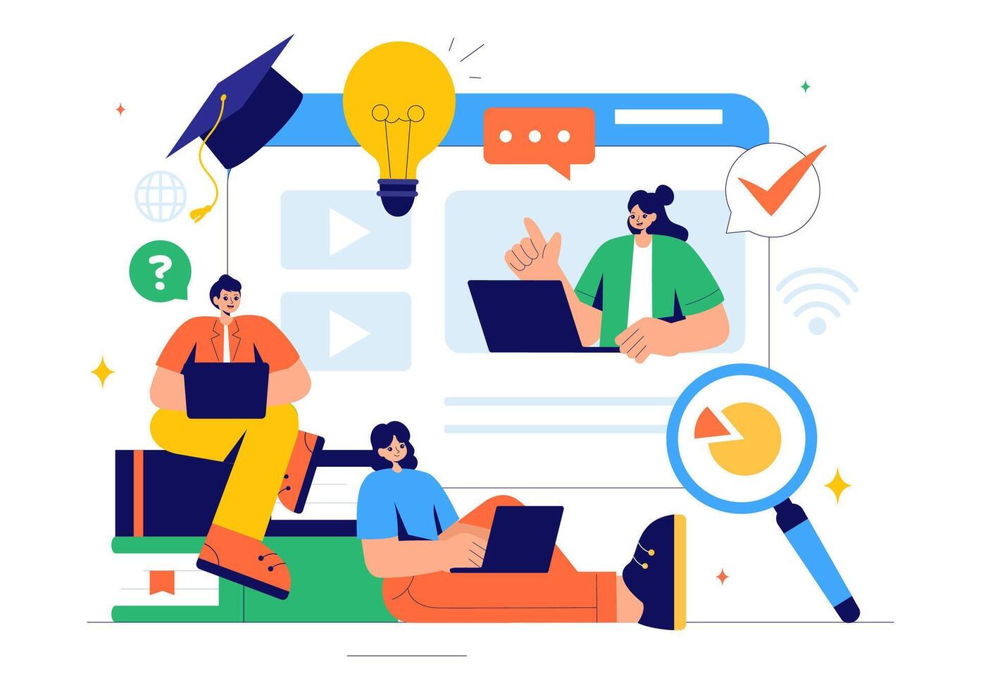 Education and E-Learning Platform Illustration Featuring Digital Study Concepts vector