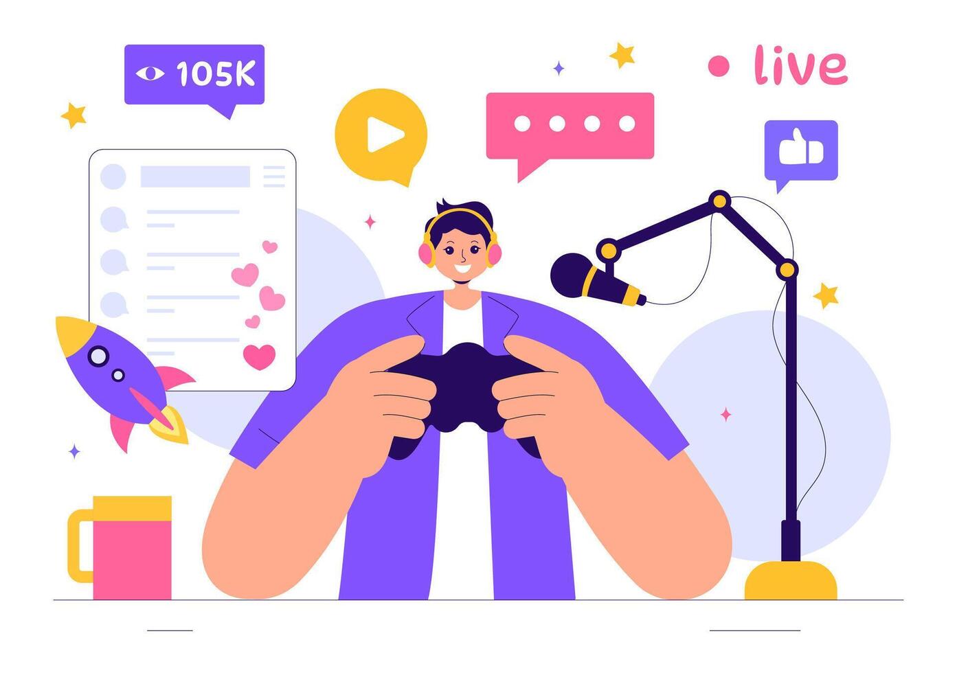 Esports Streaming Illustration of a Professional Gamer Playing Games Online in a Fun Cartoon Style vector