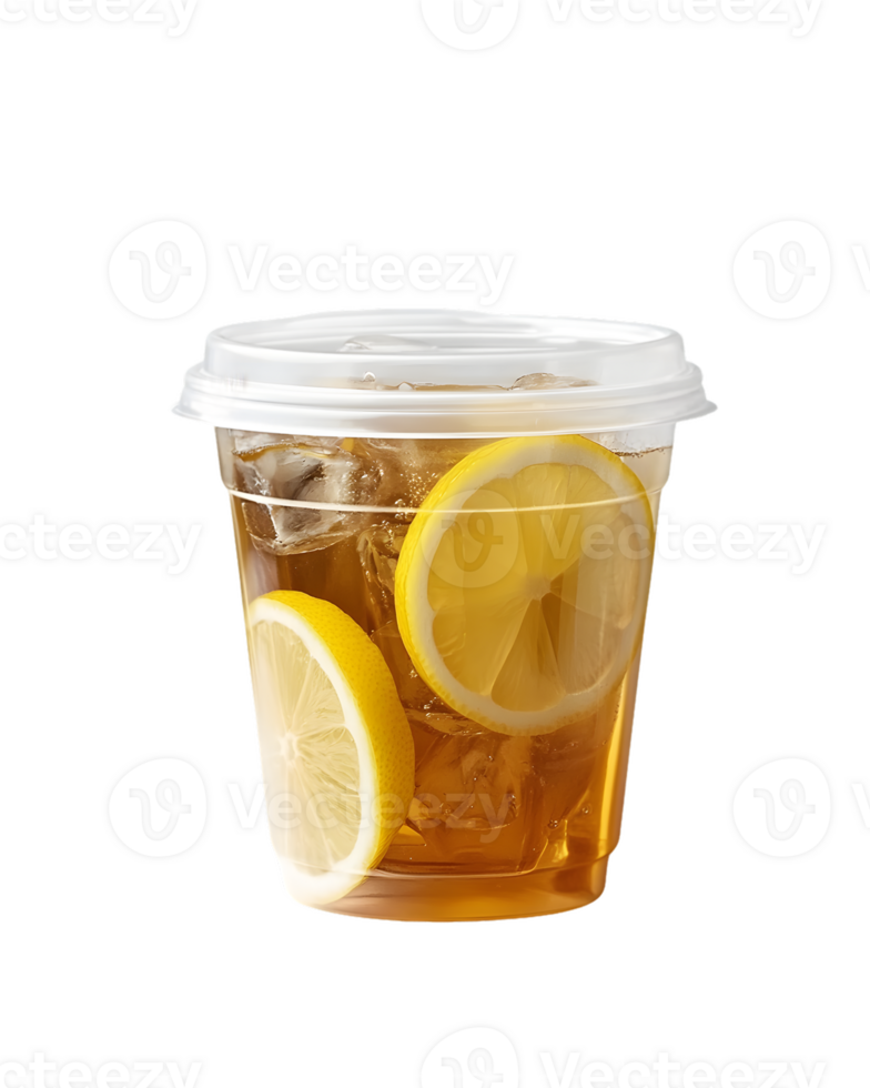 Iced Tea with Lemon Slices in Clear Cup png