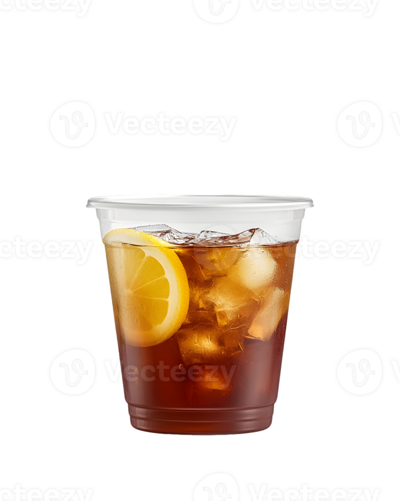 Iced Tea with Lemon in Plastic Clear Cup png