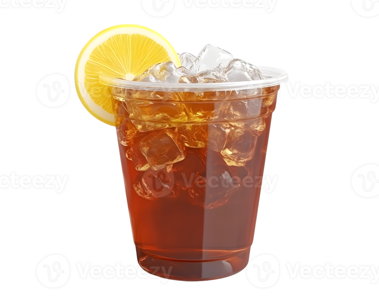 Iced Tea with Lemon and Ice in Plastic Cup png