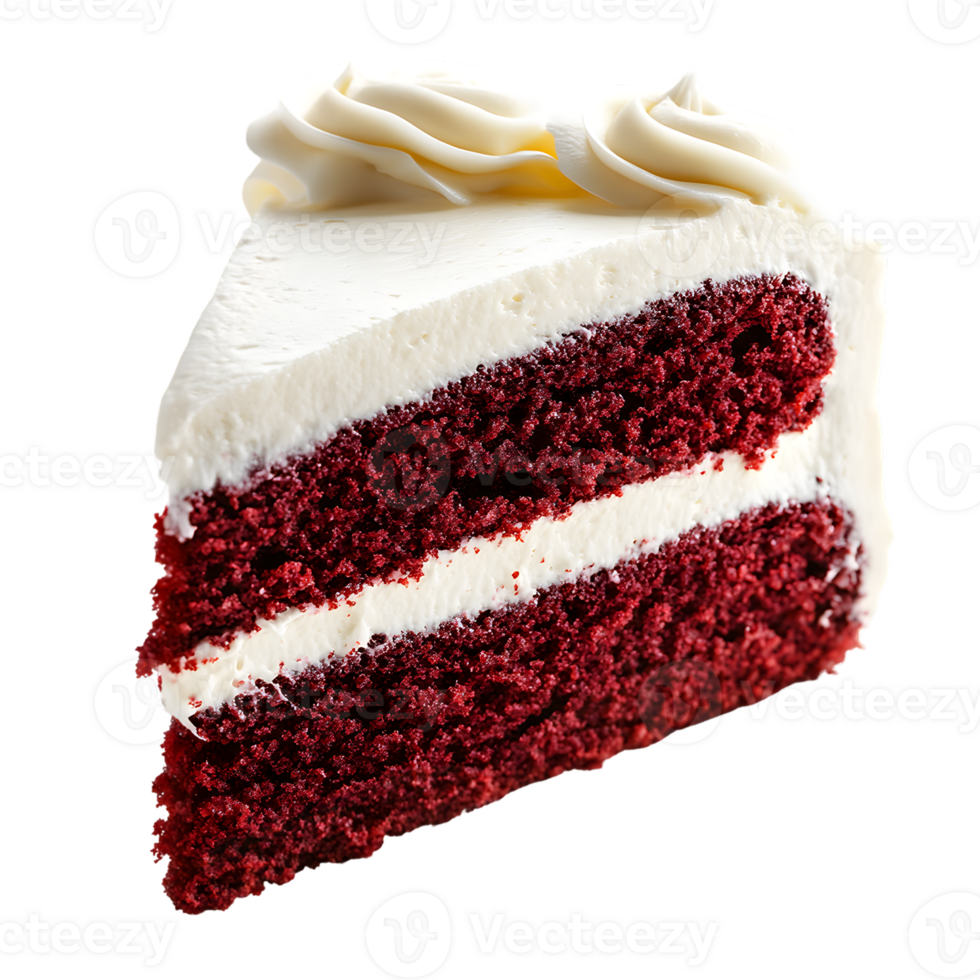 Two-Layered Red Velvet Cake Slice with White Frosting png