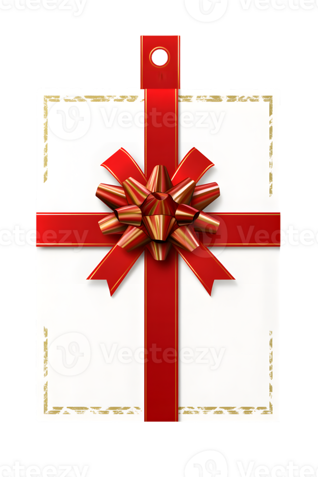 White Gift Tag with Red Ribbon and Bow png