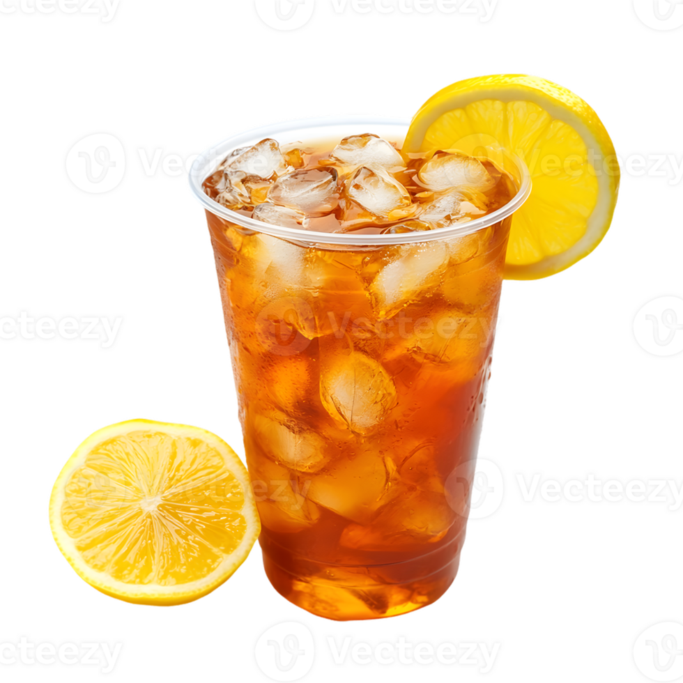 Iced Tea with Ice and Lemon in Cup png