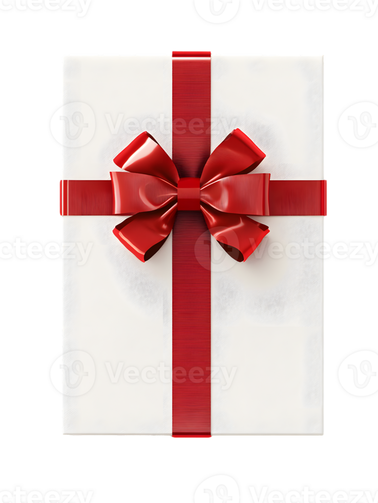 White Gift Box with Red Ribbon Bow png