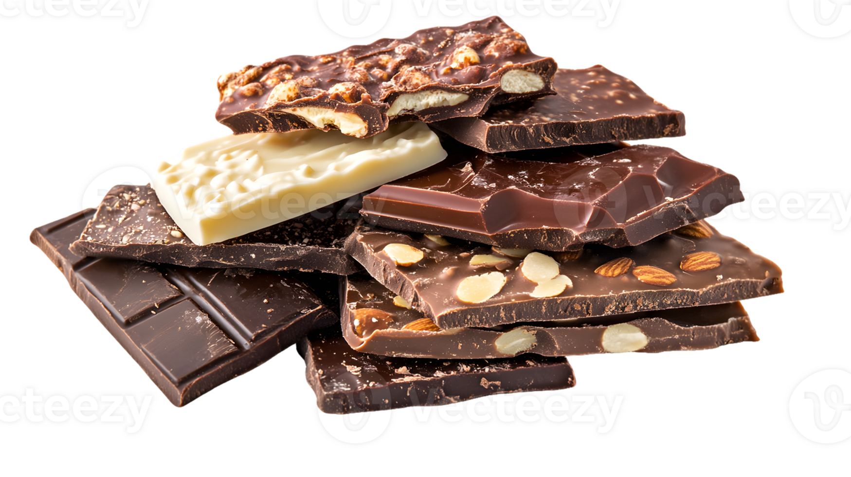 Assortment of Milk Dark and White Chocolate Bars with Nuts png