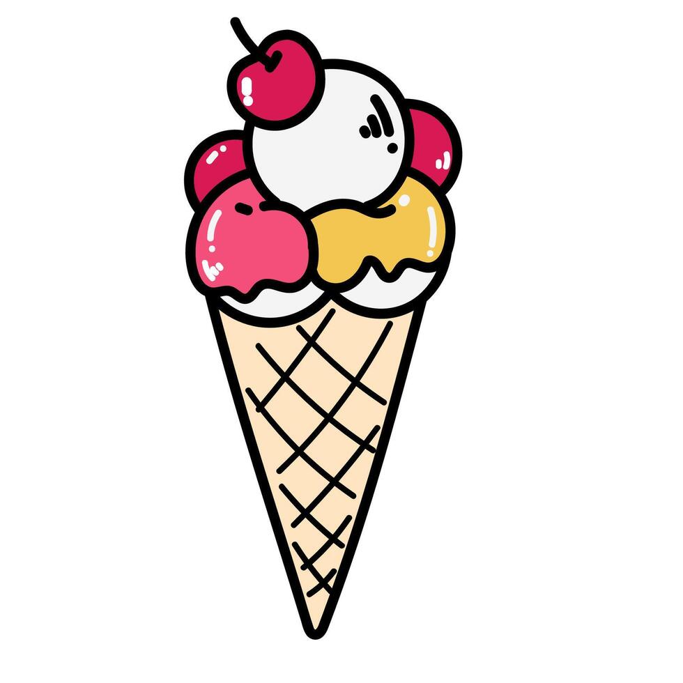 soft serve ice cream with cherry in a waffle cone on a isolated background romantic theme This element can be used for decoration card, Element design Background vector