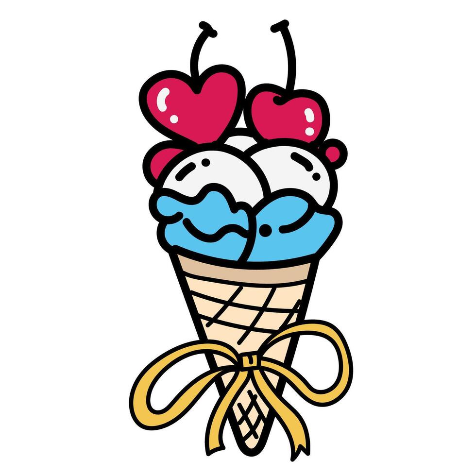soft serve ice cream with cherry in a waffle cone on a isolated background romantic theme This element can be used for decoration card, Element design, Poster Background vector