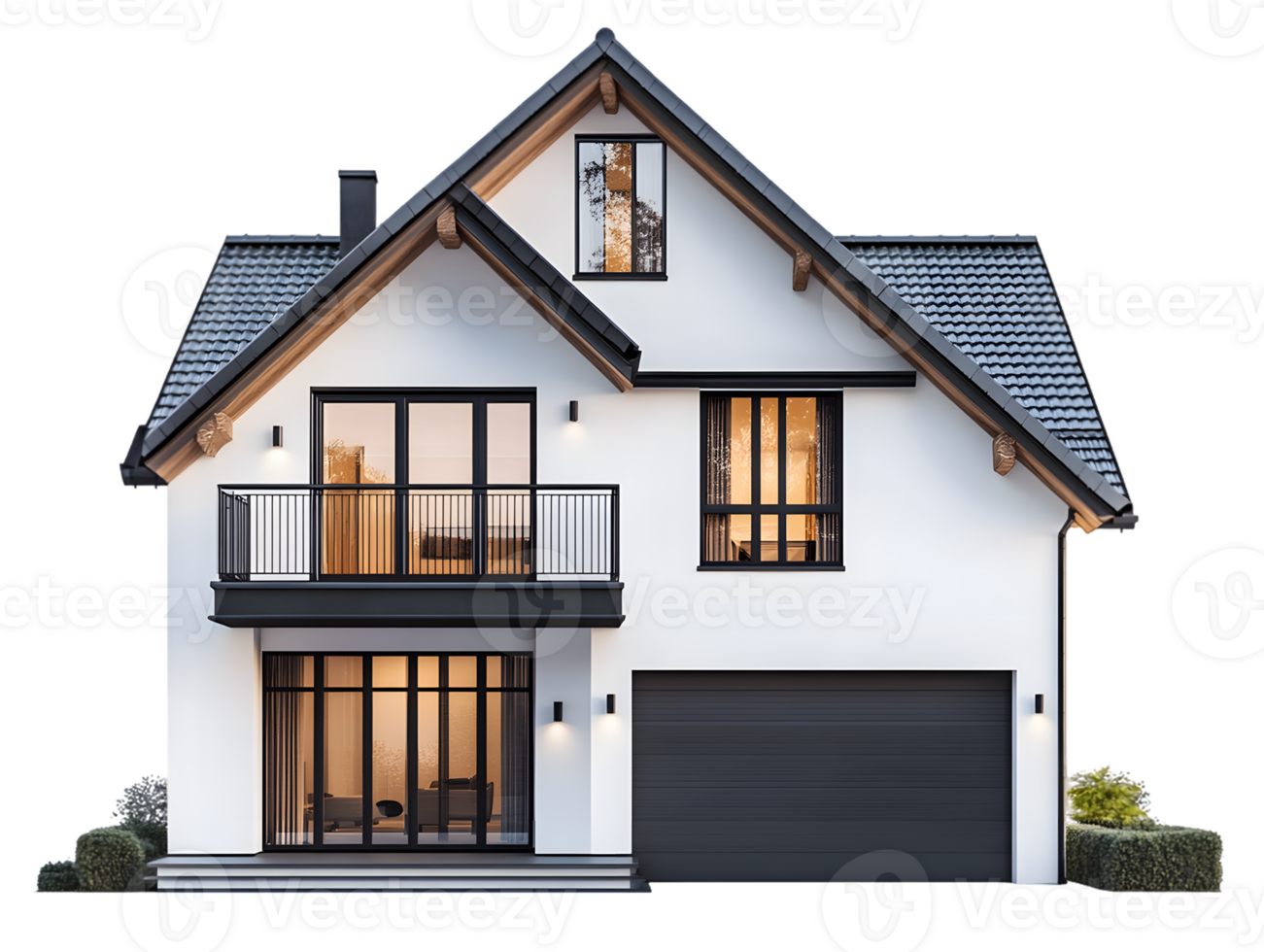 Modern Two-Story House with Large Windows and Spacious Balcony Showcasing Contemporary Architecture png