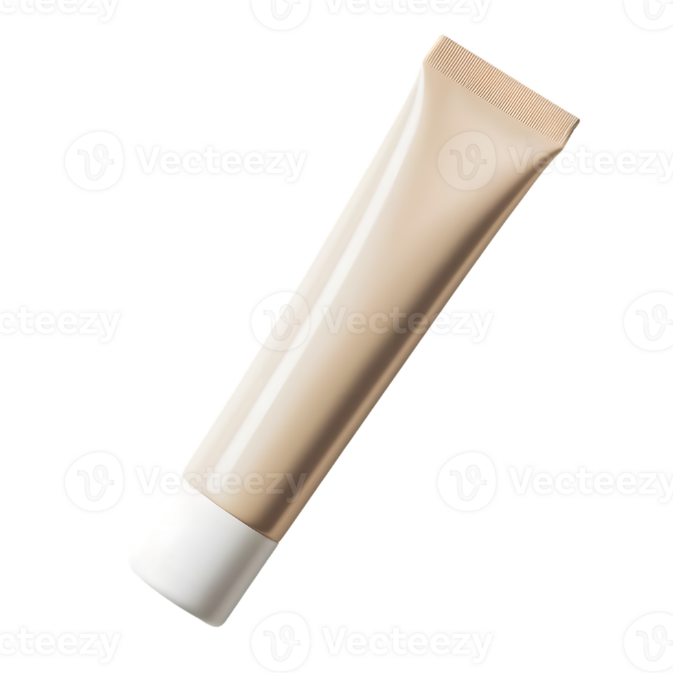 Beige Cosmetic Cream Tube with White Cap on Transparent Background Ideal for Beauty Products png