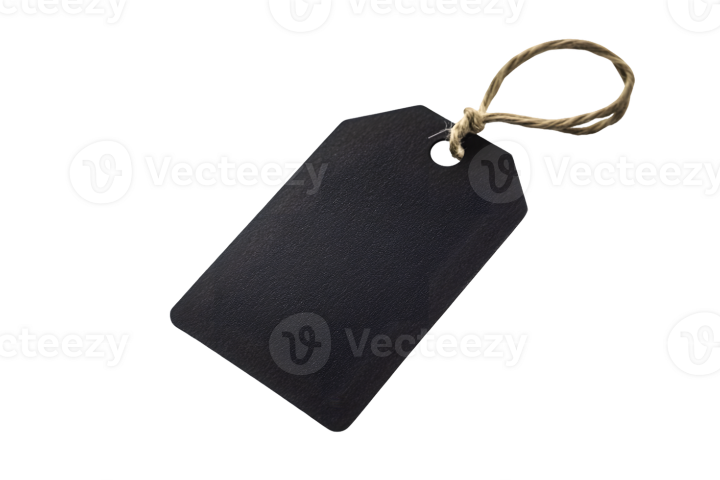 Blank Black Tag with Textured Surface and Jute String Isolated on Transparent Background png
