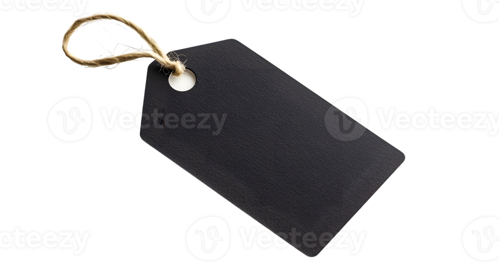 Black Textured Price Tag Isolated on Transparent Background with String for Customization png