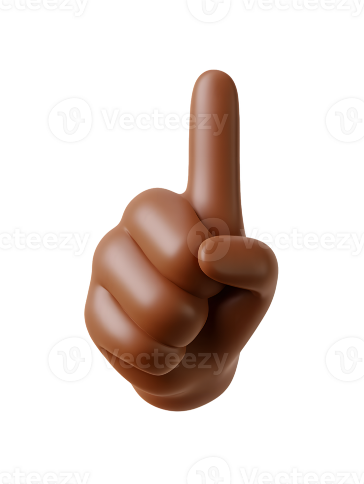 Stylized Brown Raised Hand Gesture Indicating One with Smooth Finish on Transparent Background png