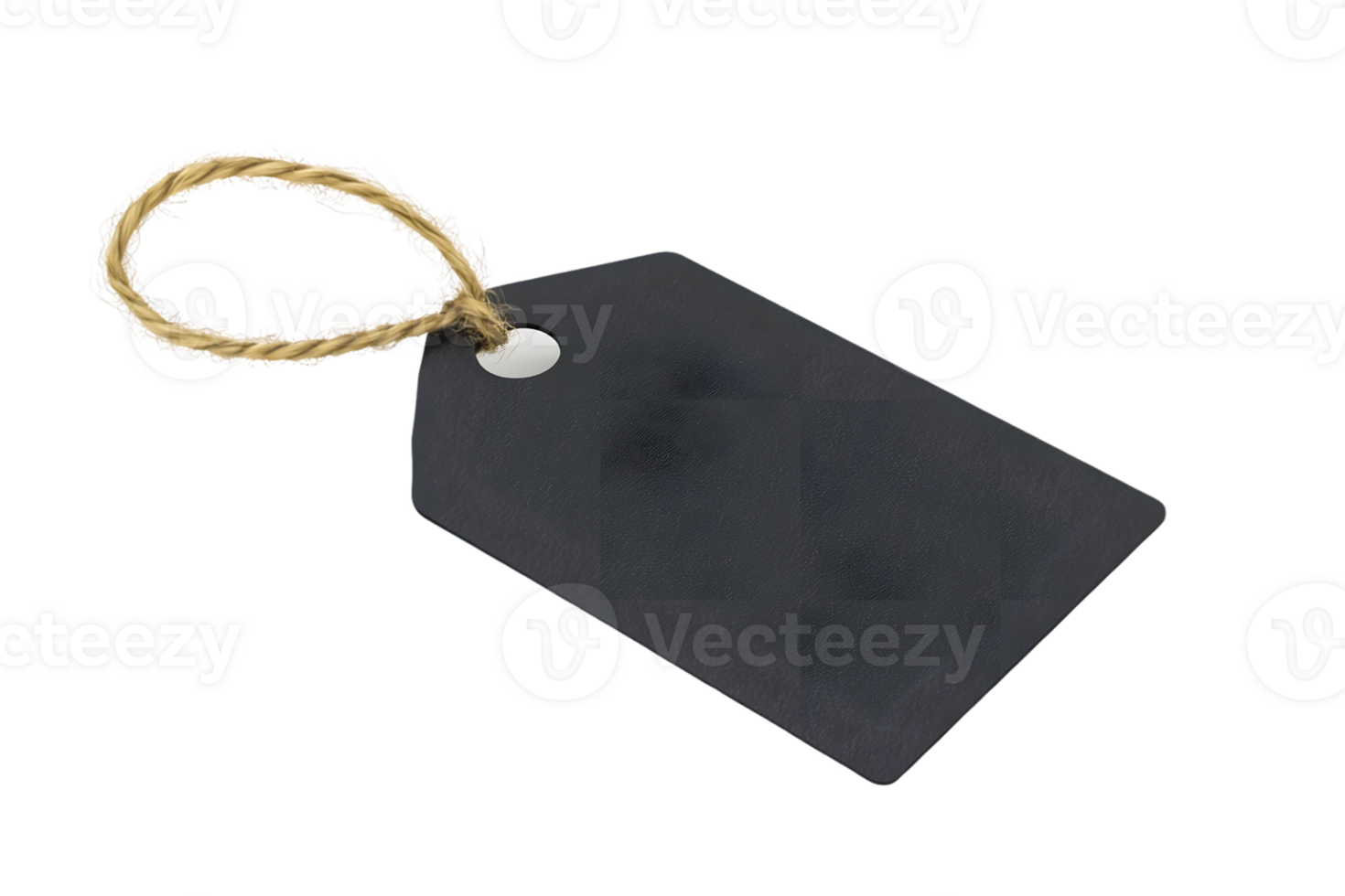 Detailed Black Label Tag with Twine Loop Against a Transparent Background png