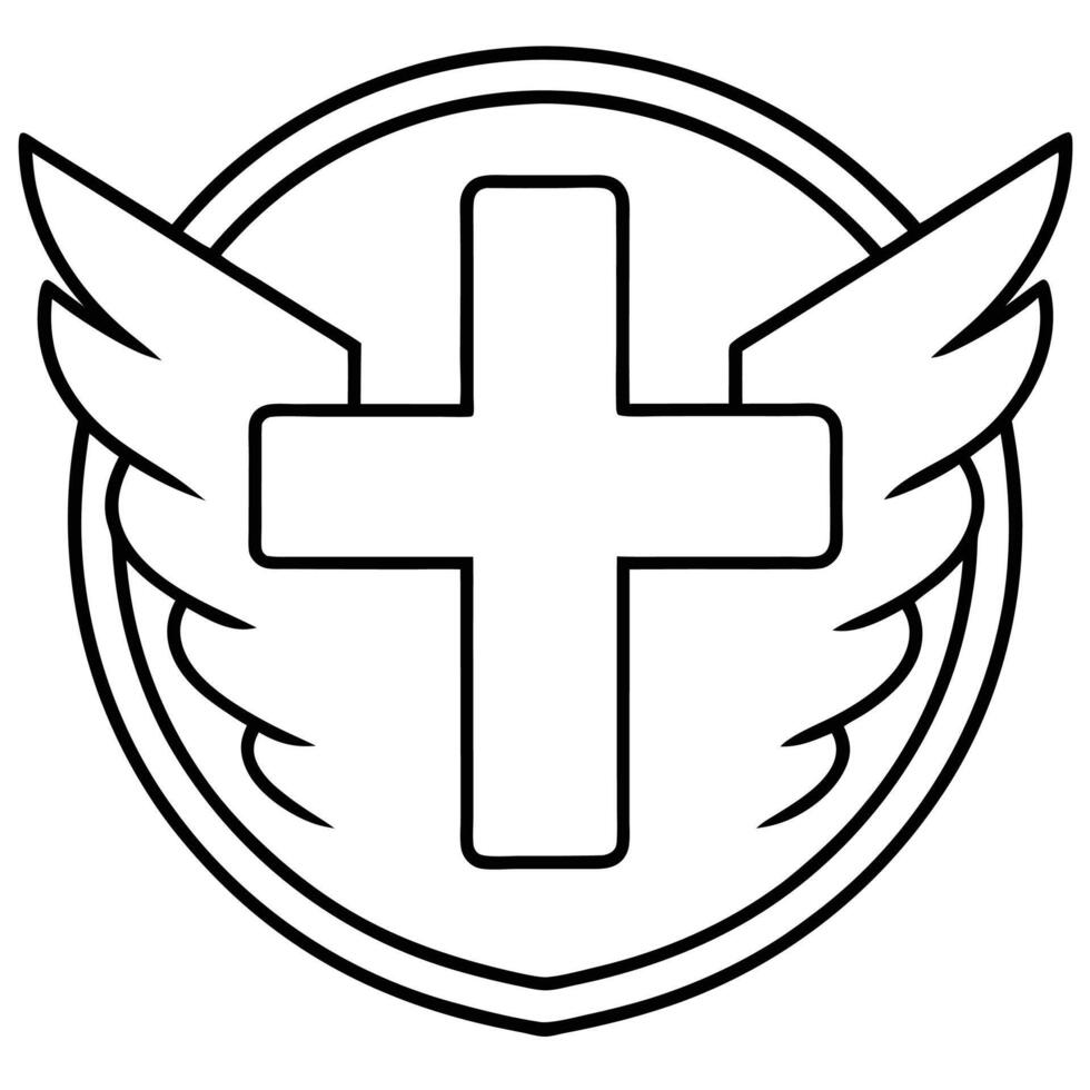 black and white logo, medical symbol, cross with wings, circular emblem, simplified design, clean lines vector