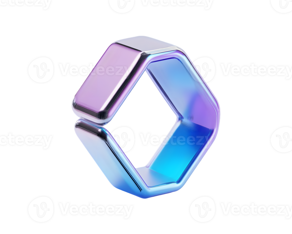 Colorful Hexagonal Ring with Reflective Surface Showcasing Blue and Purple Gradient Hues png