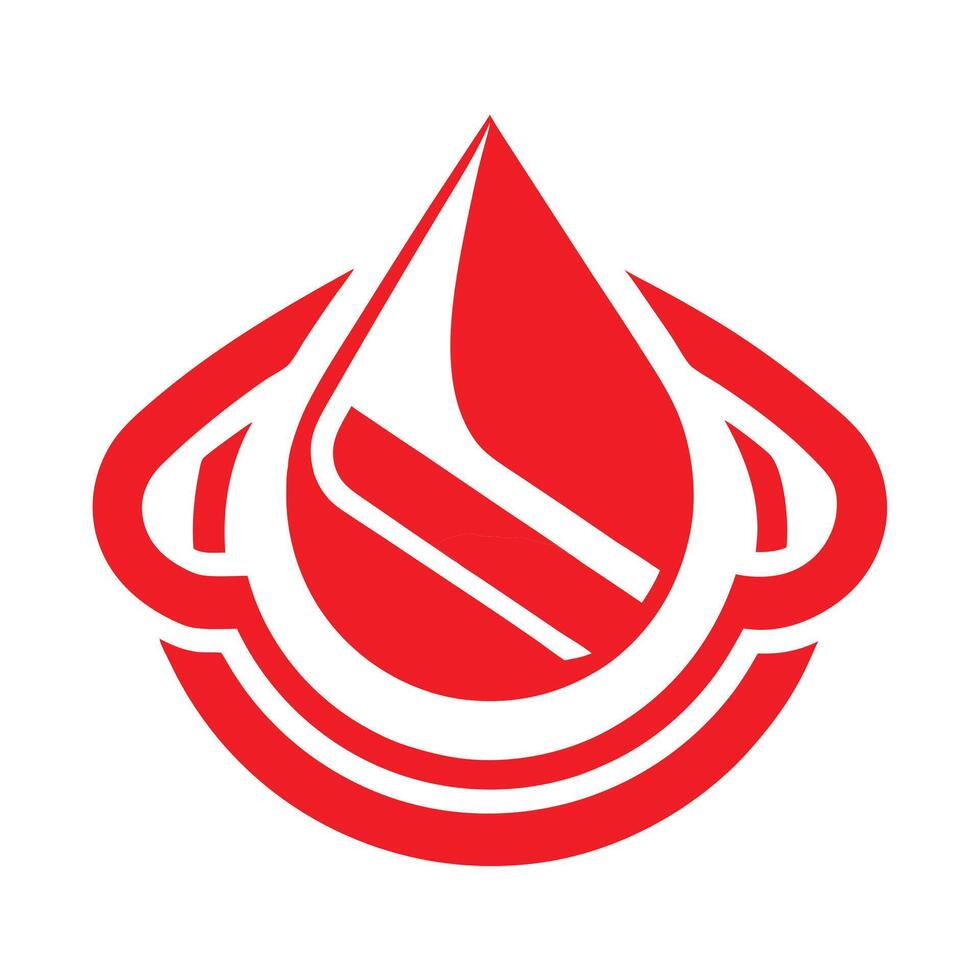 Red geometric logo, stylized water droplet, abstract flame shape, minimalist design, bold red and white color scheme vector