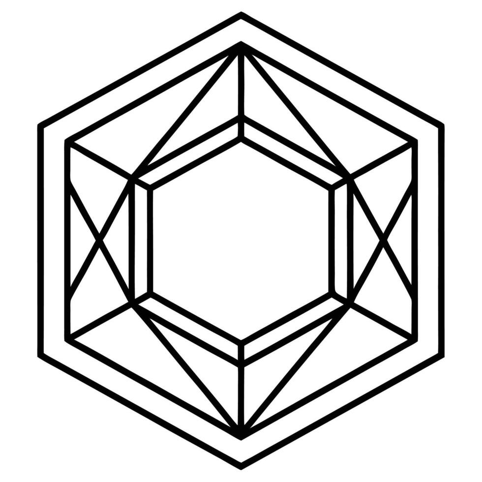 geometric hexagon, diamond shape, black and white, line art, symmetrical design, abstract logo, minimalist vector