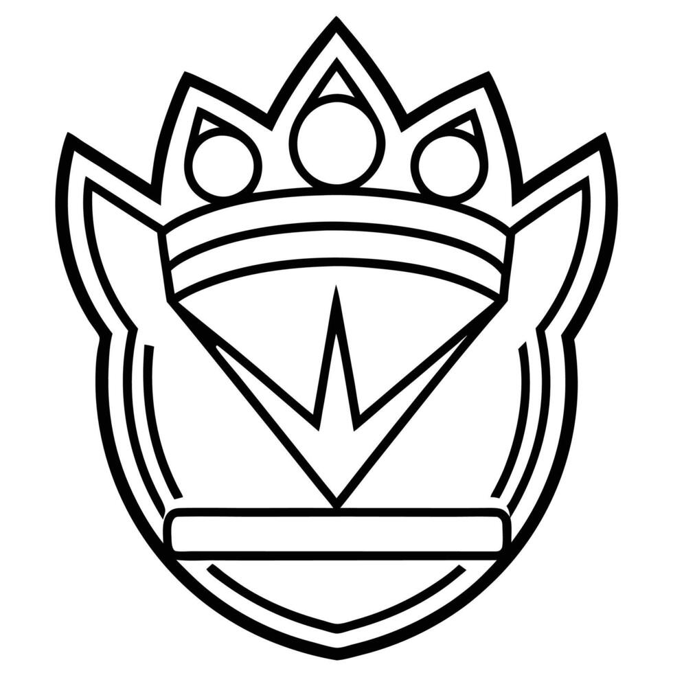 Black and white logo, shield shape, crown motif, geometric design, minimalist, symmetrical, heraldic emblem, abstract icon, sharp lines vector
